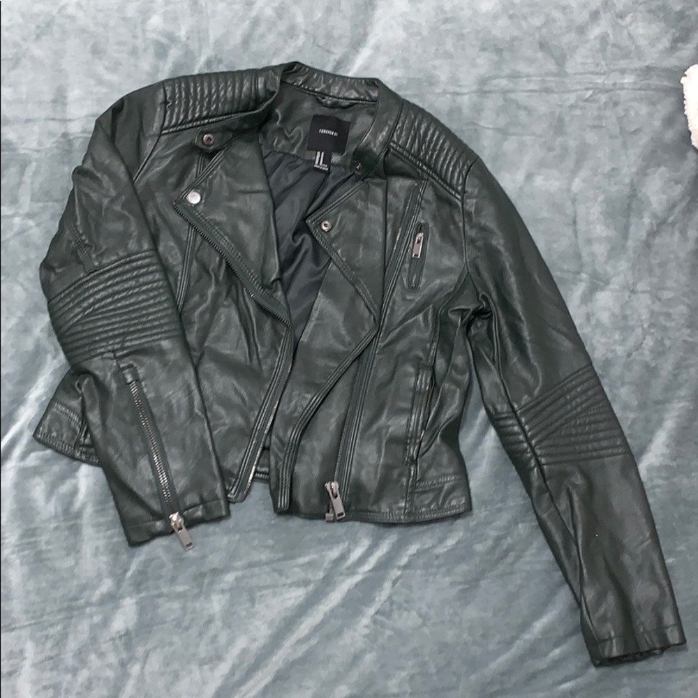 F21 faux leather jacket | light black jacket